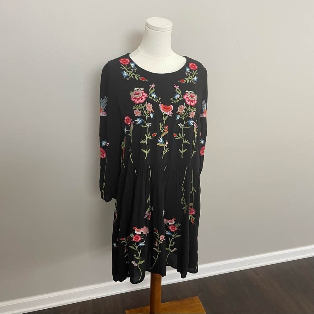 Anthropologie Maeve Allison Embroidered Tunic Dress Drop Waist Boho Whimsical